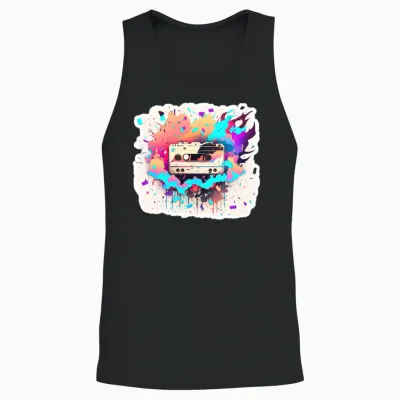 Sticker Style Retro Cassette Unisex Tank Top - Black