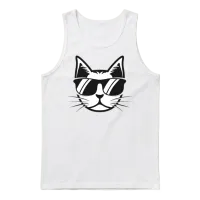 Chill Cat with Sunglasses Illustration Unisex Tank Top - White – 1