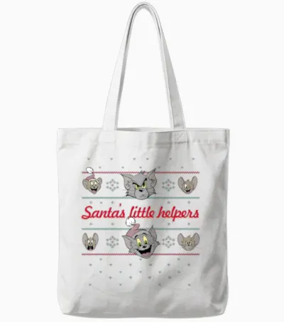 Tom and Jerry Ugly X-Mas Santa's Little Helpers Tote Bags - White