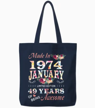 January 1974 Flower 49 Years of Being Awesome Tote Bags - Navy