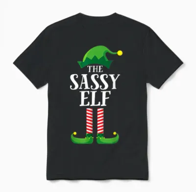 Sassy Elf Matching Family Group Christmas Party Pyjamas Unisex T-Shirt - Black