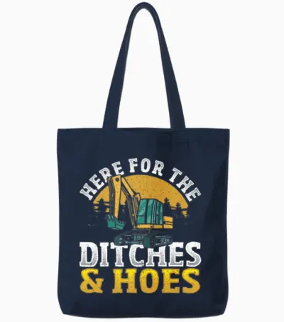 Here for the Ditches & Hoes Excavator Construction Tote Bags - Navy