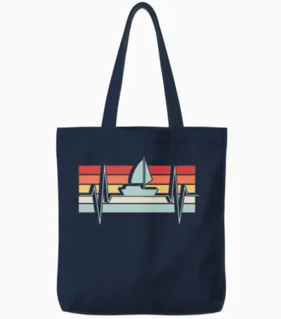 Sailing Heartbeat Retro Tote Bags - Navy