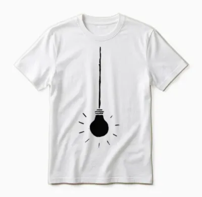 Hand Cut Linocut Hanging Light Bulb Minimalist Gra Unisex T-Shirt - White