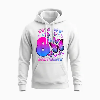Geburtstag Mädchen 8 Jahre Alt, Schmetterling, Nummer 8 Unisex Hoodie - White