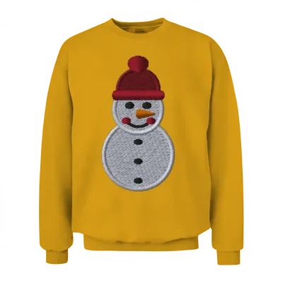 Snowman Embroidered Unisex Sweatshirt - Gold