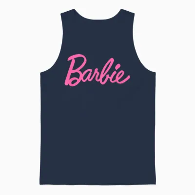 Barbie Classic Logo Pink T-Shirt, Black Unisex Tank Top - Navy