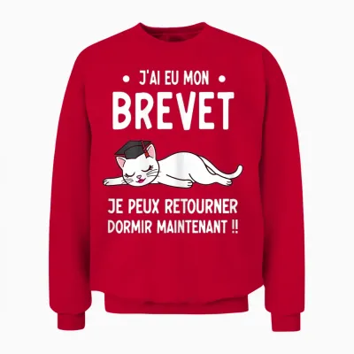 Chat Dormir Réussite Brevet Diplôme Collège Fille Unisex Sweatshirt - Red
