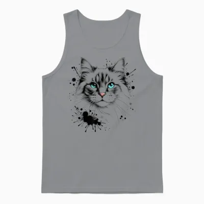 Artistic Cat with Turquoise Eyes and Paint Splash Unisex Tank Top - Sport Grey