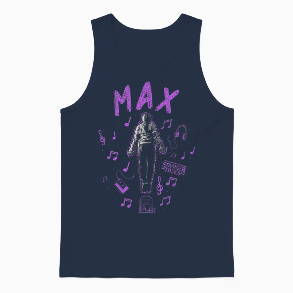 Stranger Things 4 Max Painted Music Notes Unisex Tank Top in Navy