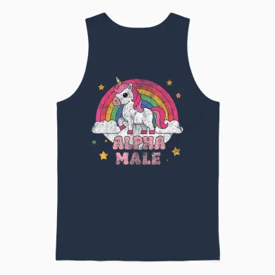 Alpha Male Unicorn T-Shirt, Pink Unisex Tank Top - Navy