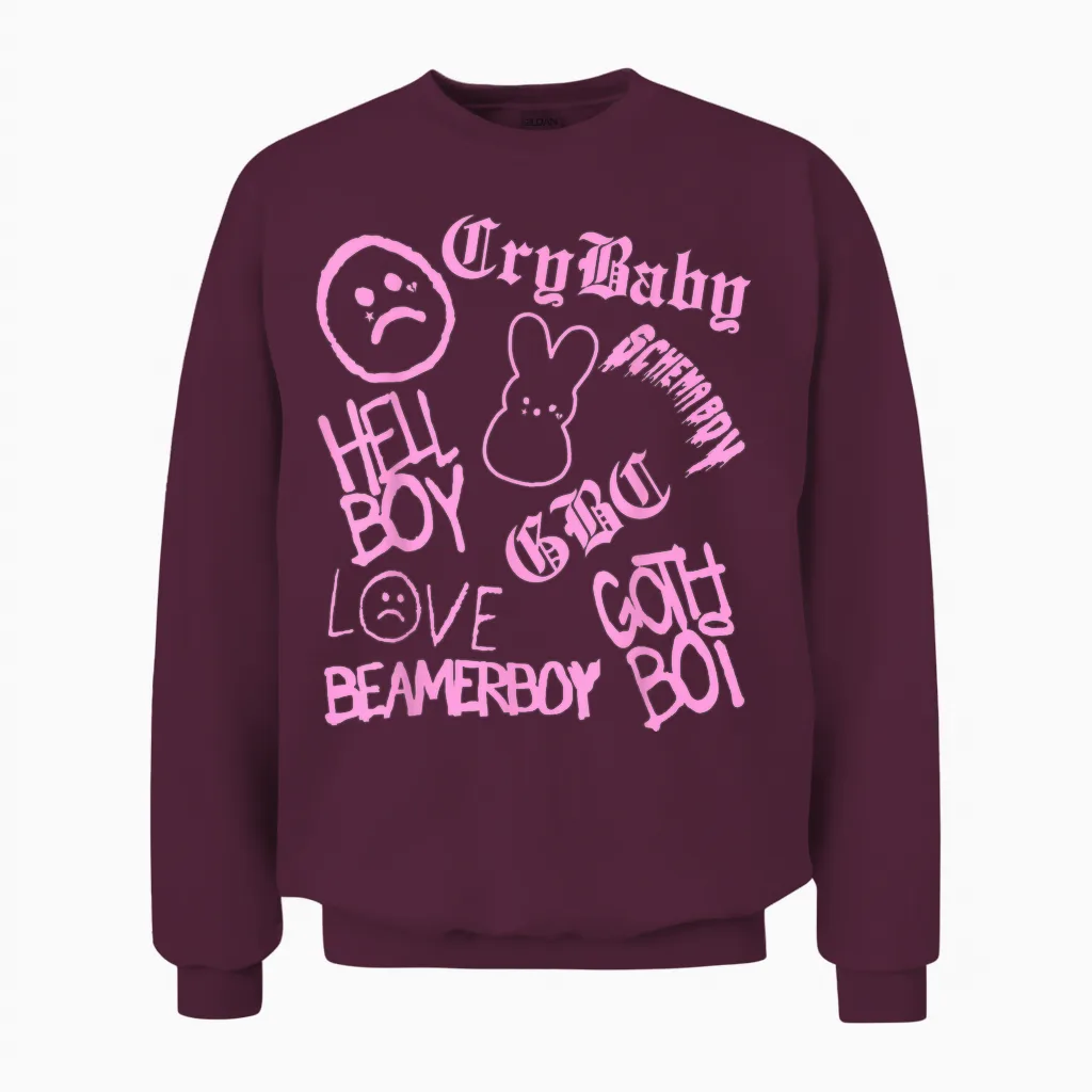 Lil Emo Rap Goth Peep Hip Hop Tattoo Unisex Sweatshirt in Maroon