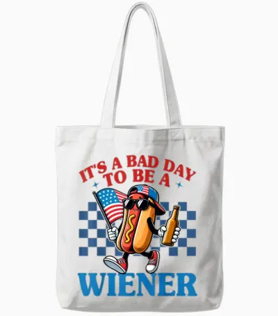 Retro Funny Its a Bad Day to Be a Wiener Hot Dog 4th of July Tote Bags - White