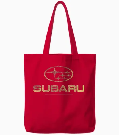 Subaru Distressed Star Logo in Yellow Car Company Tote Bags - Red
