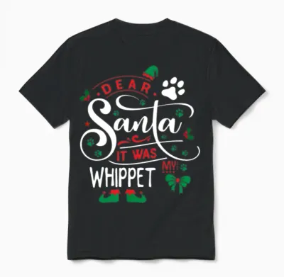 Whippet Dog Christmas Dog Breed Unisex T-Shirt - Black