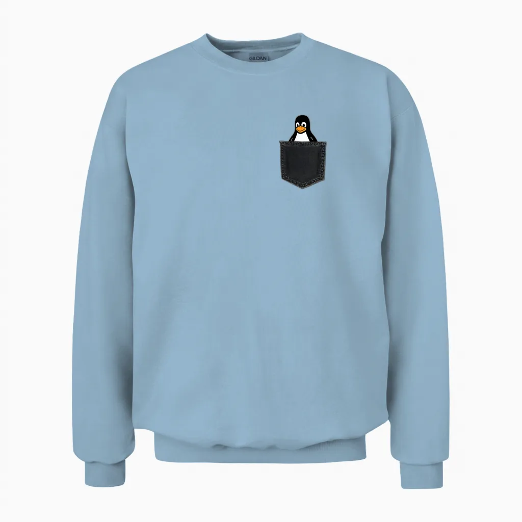 Linux Tux in a Pocket Penguin in Chest Pocket Admin Unisex Sweatshirt in Light Blue