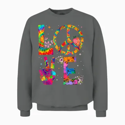 Peace Sign Love 60s 70s Tie Dye Hippie Costume Unisex Sweatshirt - Graphite Heather