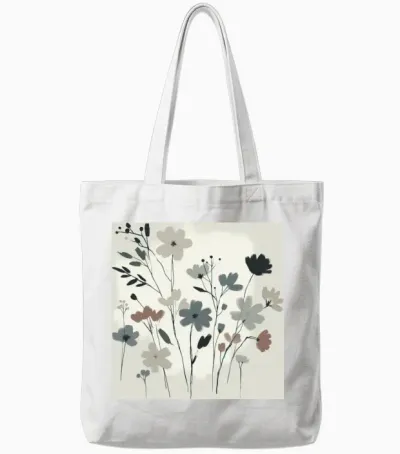 Minimal Floral Design Tote Bags - White