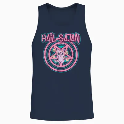 Hail Satan Death Metal Unicorn Black Dark Rock Death Metal T-Shirt, Black Unisex Tank Top - Navy