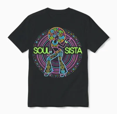 Soul Sista Afro 70s Soul Music Retro Disco Black Funk Lovers Unisex T-Shirt - Black