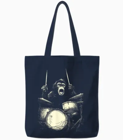 Chimp Playing Drums Funny Music Animal Drummer Tote Bags - Navy