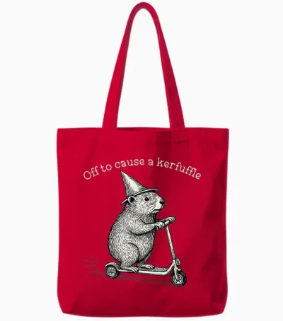 Off to Cause a Kerfuffle Funny Capybara Meme Tote Bags - Red