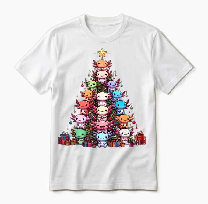 Axolotl Cute Christmas Tree for Women Men Kids T-Shirt, Black, S Unisex T-Shirt in White