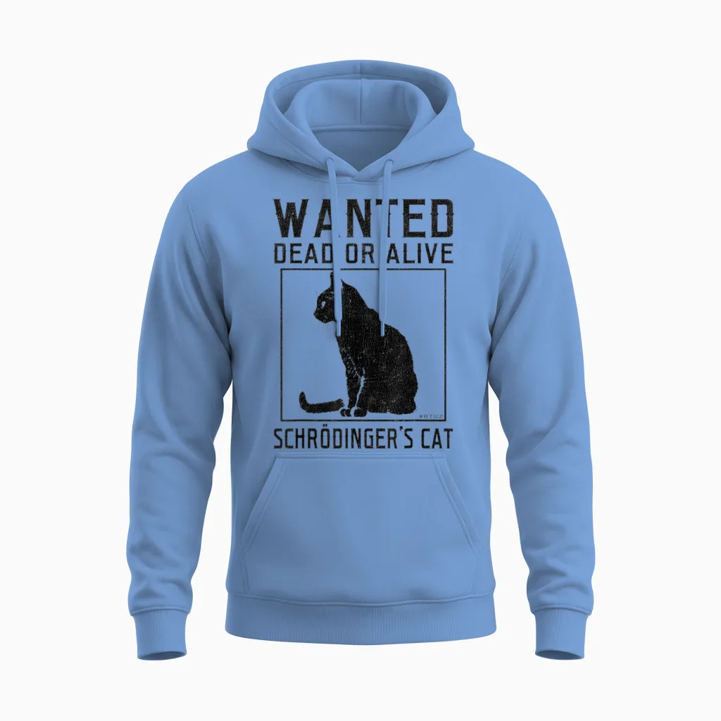 Schrödingers Cat Wanted Dead Alive Cat Physics T-Shirt, Gray Unisex Hoodie in Carolina Blue