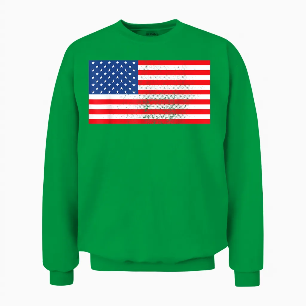 Drapeau Américain Patriotique Des états-Unis Pour Hommes, Femmes, Enfants, Garçons Et Filles Unisex Sweatshirt in Irish Green