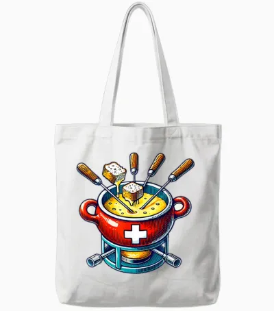 Swiss Fondue Clothing for Swiss Cheese Lover T-Shirt, Black, S Tote Bags - White