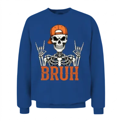Bruh Skeleton Rock on Halloween Rocker Men Boys Unisex Sweatshirt - Royal
