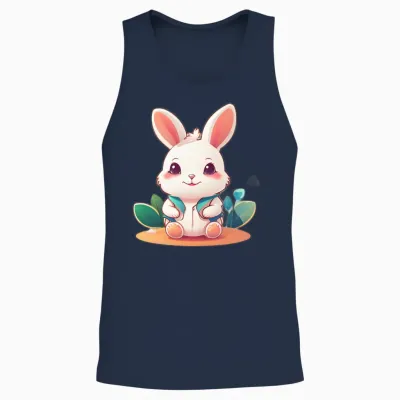 Funny Happy Rabbet Unisex Tank Top - Navy