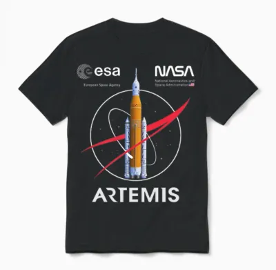 Nasa Artemis Mission Sls Worm and Esa Logo Langarmshirt Unisex T-Shirt - Black