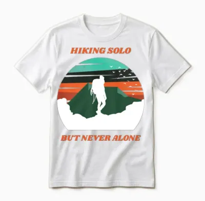 Hiking Solo but Never Alone Unisex T-Shirt - White