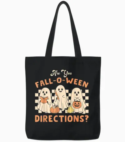 Retro Are You Fall O Ween Directions Teacher Halloween Ghost Tote Bags - Black