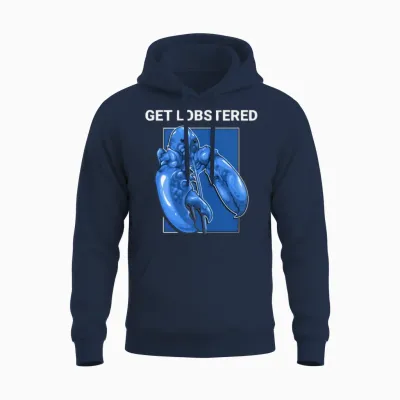 Funny Jumpscare Lobster Meme Blue Crustacean Unisex Hoodie - Navy
