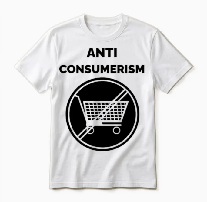 New Anti Consumerism Cool Slogans Unisex T-Shirt in White