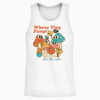 Cheerful Retro Mushrooms Unisex Tank Top - White