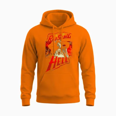 Stranger Things Eddie Munson Raising Hell T-Shirt, Black, S Unisex Hoodie - Safety Orange