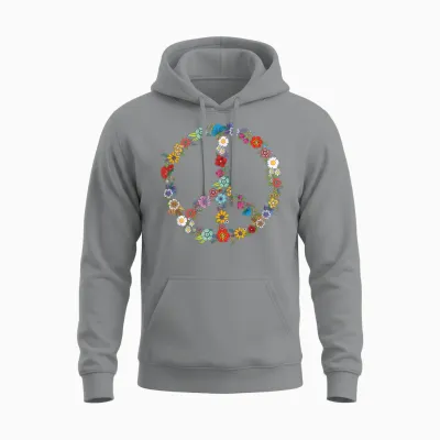 Love and Peace Flower Hippie Lover Beautiful Gift Cute Funny T-Shirt, Black, S Unisex Hoodie - Sport Grey