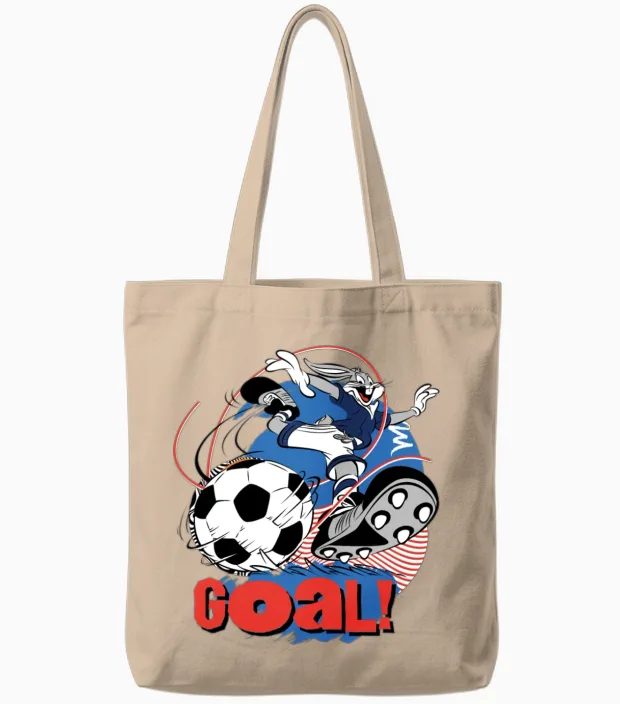 Looney Tunes Bugs Bunny Soccer Design Goal! Tote Bags in Natural