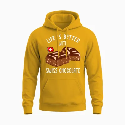 Life Is Better with Swiss Chocolate T-Shirt, Black, S Unisex Hoodie - Gold