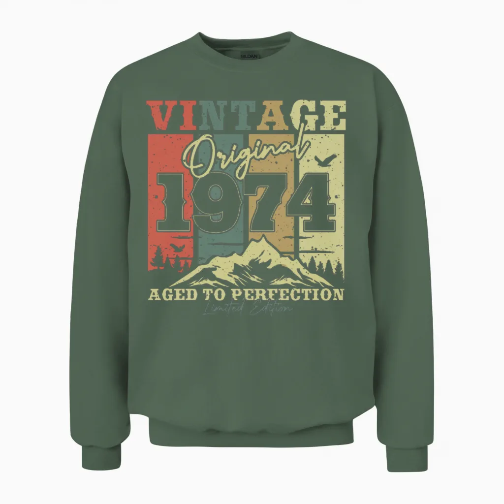 Vintage '74 Birthday Gift Unisex Sweatshirt in Military Green