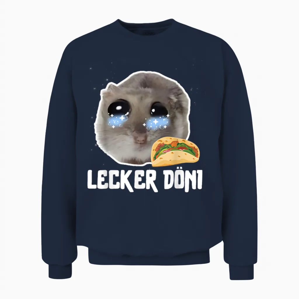 Lecker Döni Sad Hamster Meme Unisex Sweatshirt in Navy