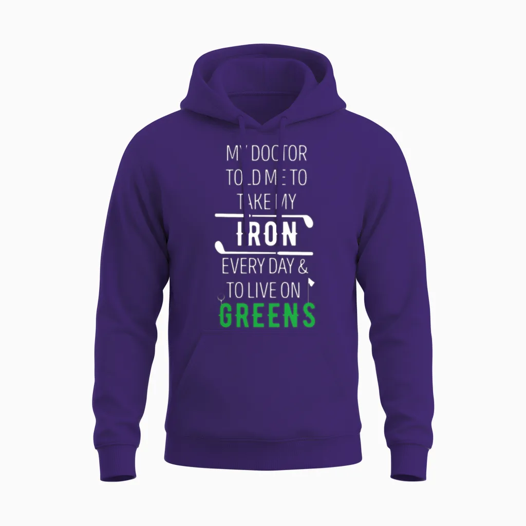 Golf Live on Greens Golfer Unisex Hoodie in Purple