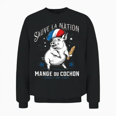 Sauve La Nation Eats Du Pig, Gift Humour France T-Shirt, Black, S Unisex Sweatshirt - Black