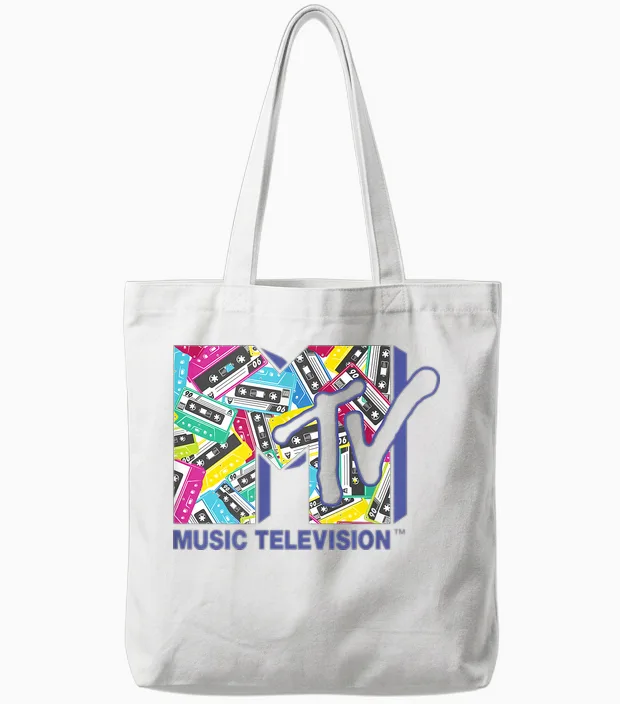 Das Offizielle Mtv-Logo Mit Den Klassischen 80er-Jahre-Bändern. Tote Bags in White