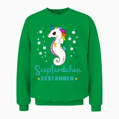 Children's T-Shirt Seahorse Passed Early Swimmer Badge, Black Unisex Sweatshirt - Irish Green
