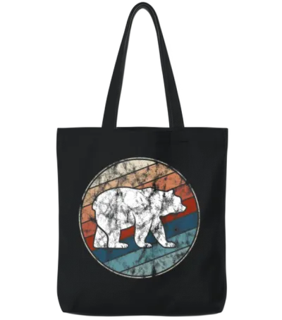 Bear in Retro Style Tote Bags - Black