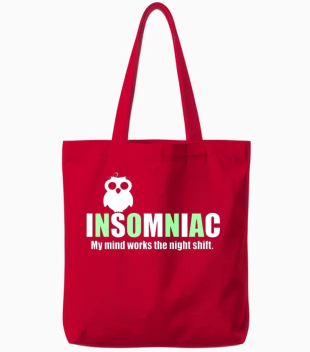 Insomniac Funny Quote Memes & Humor Tote Bags in Red